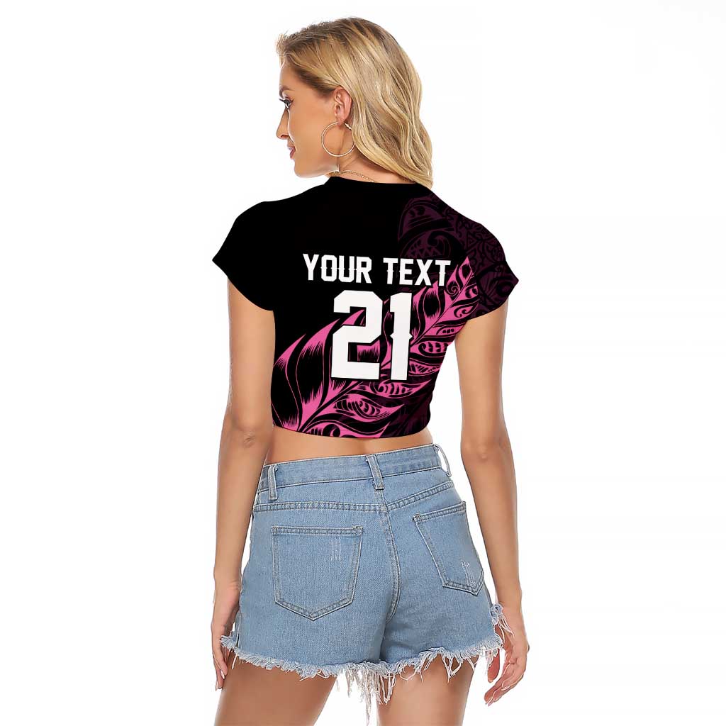 New Zealand Lawn Bowls Custom Raglan Cropped T Shirt Pink Maori Warrior Tribal Silver Fern - Aussie Hoodie