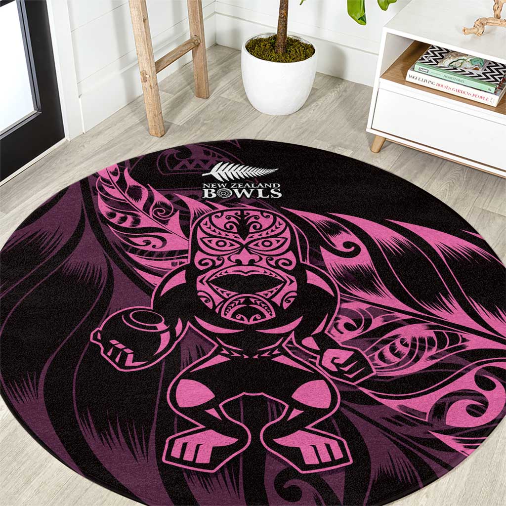 New Zealand Lawn Bowls Round Carpet Pink Maori Warrior Tribal Silver Fern - Aussie Hoodie