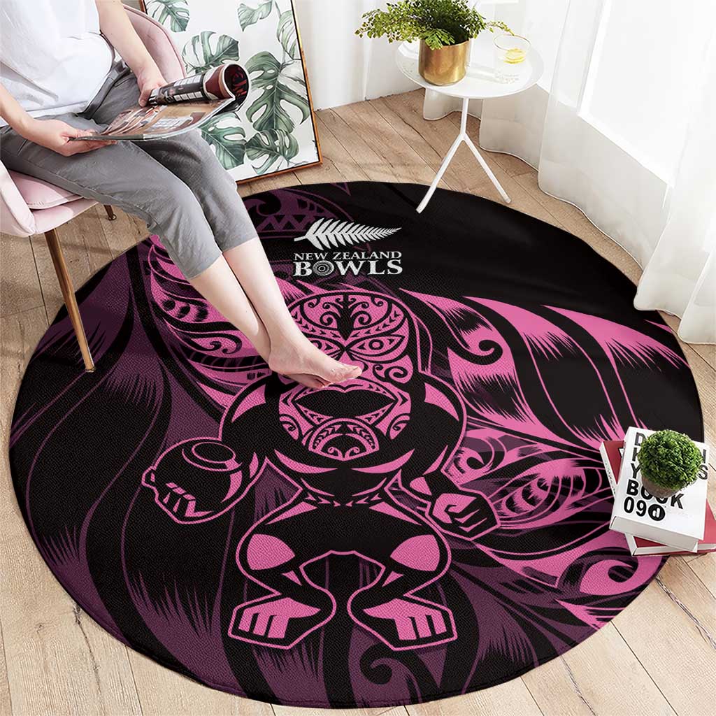 New Zealand Lawn Bowls Round Carpet Pink Maori Warrior Tribal Silver Fern - Aussie Hoodie