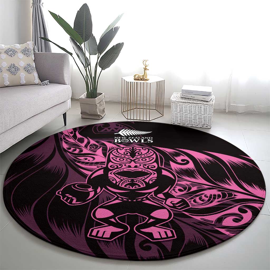 New Zealand Lawn Bowls Round Carpet Pink Maori Warrior Tribal Silver Fern - Aussie Hoodie