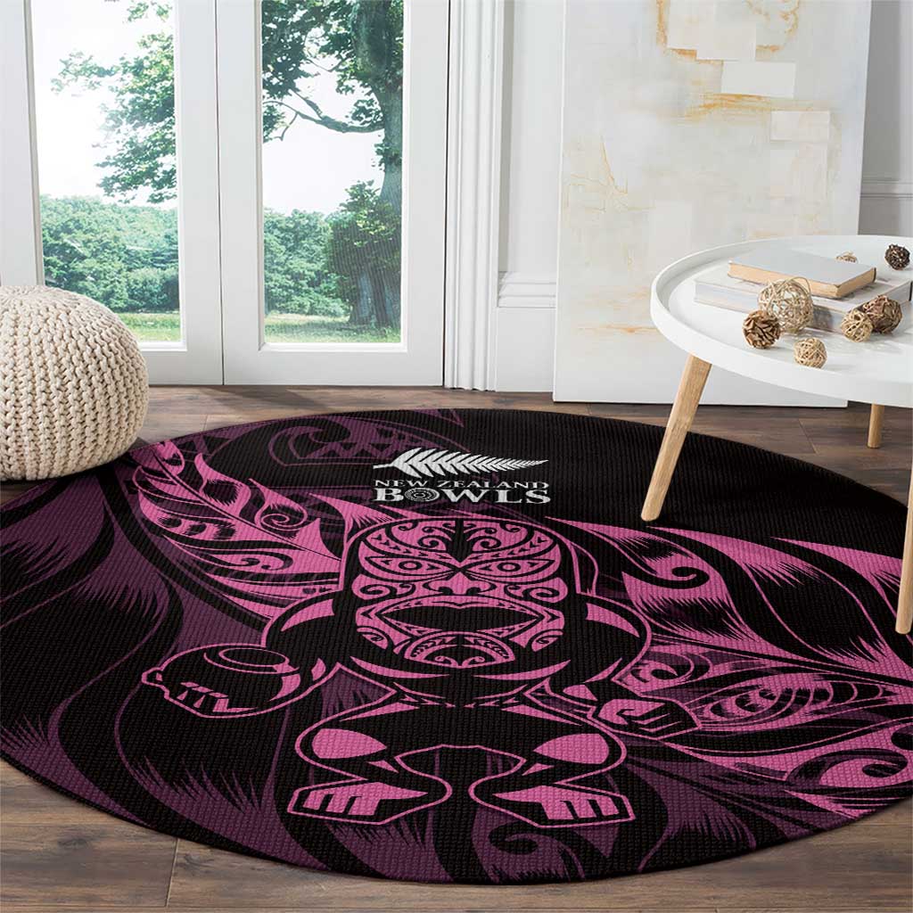New Zealand Lawn Bowls Round Carpet Pink Maori Warrior Tribal Silver Fern - Aussie Hoodie