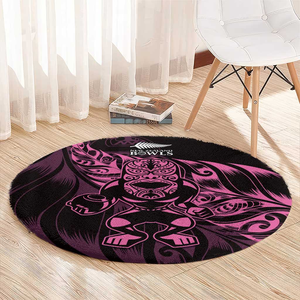 New Zealand Lawn Bowls Round Carpet Pink Maori Warrior Tribal Silver Fern - Aussie Hoodie