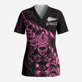 New Zealand Lawn Bowls Custom Scrub Top Pink Maori Warrior Tribal Silver Fern - Aussie Hoodie