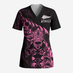 New Zealand Lawn Bowls Custom Scrub Top Pink Maori Warrior Tribal Silver Fern - Aussie Hoodie