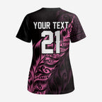 New Zealand Lawn Bowls Custom Scrub Top Pink Maori Warrior Tribal Silver Fern - Aussie Hoodie