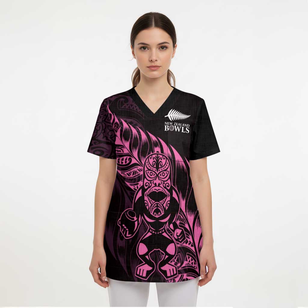 New Zealand Lawn Bowls Custom Scrub Top Pink Maori Warrior Tribal Silver Fern - Aussie Hoodie