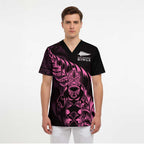 New Zealand Lawn Bowls Custom Scrub Top Pink Maori Warrior Tribal Silver Fern - Aussie Hoodie