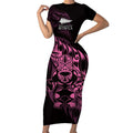 New Zealand Lawn Bowls Custom Short Sleeve Bodycon Dress Pink Maori Warrior Tribal Silver Fern - Aussie Hoodie