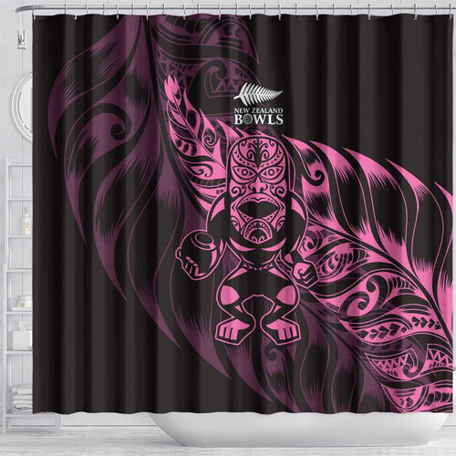 New Zealand Lawn Bowls Shower Curtain Pink Maori Warrior Tribal Silver Fern - Aussie Hoodie