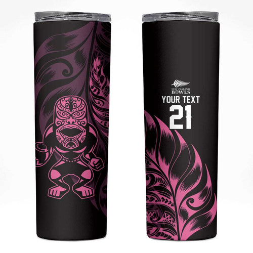 New Zealand Lawn Bowls Custom Skinny Tumbler Pink Maori Warrior Tribal Silver Fern - Aussie Hoodie