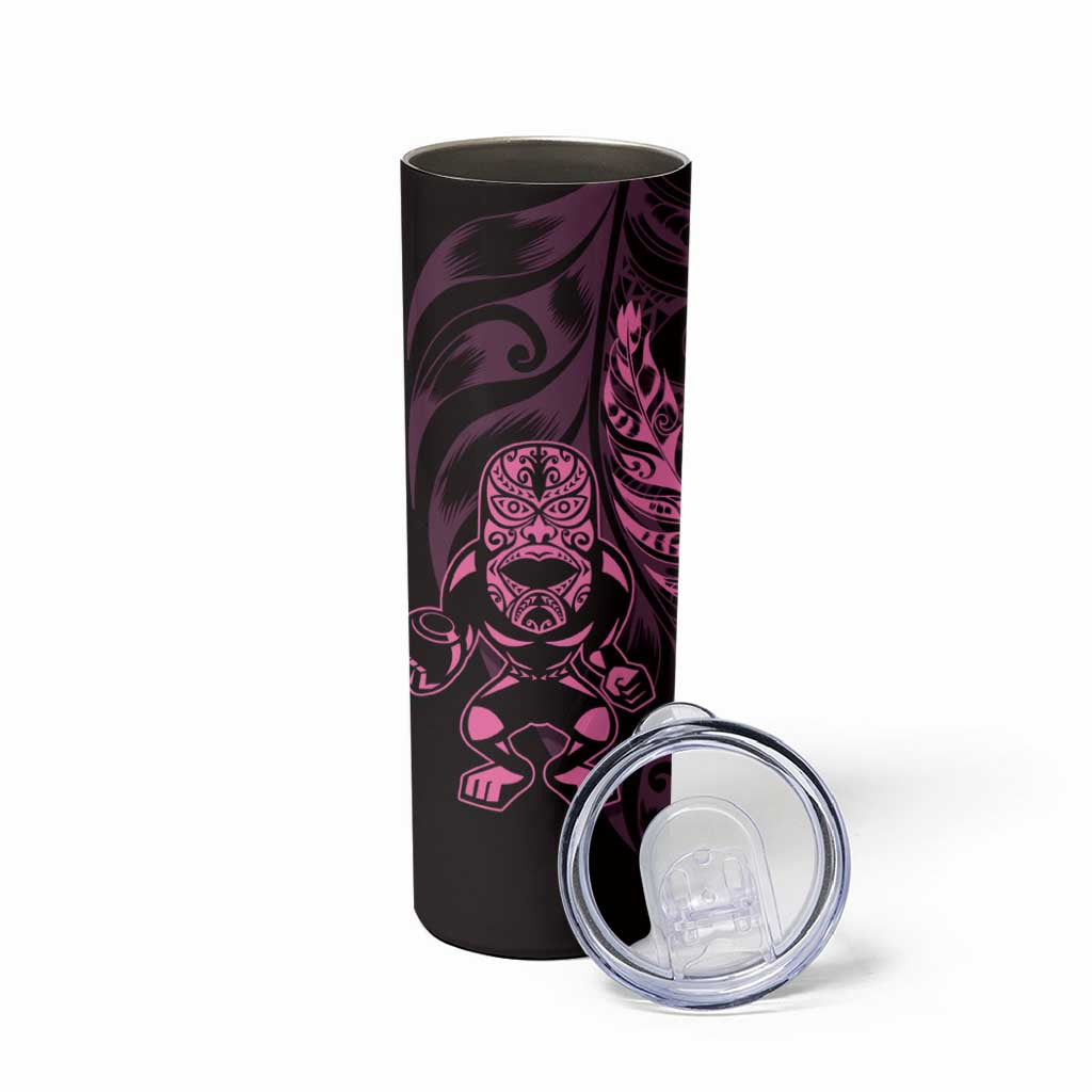 New Zealand Lawn Bowls Custom Skinny Tumbler Pink Maori Warrior Tribal Silver Fern - Aussie Hoodie
