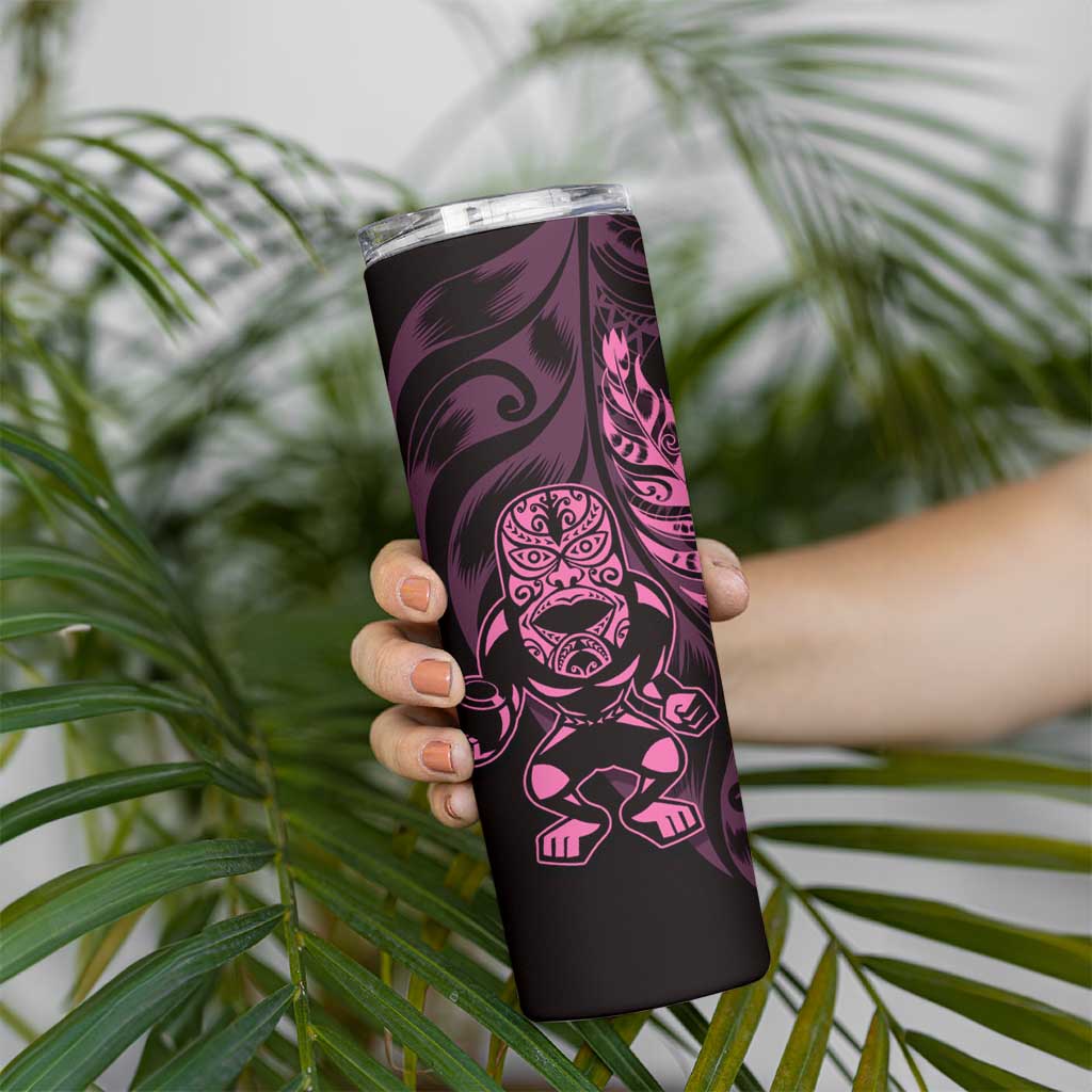 New Zealand Lawn Bowls Custom Skinny Tumbler Pink Maori Warrior Tribal Silver Fern - Aussie Hoodie