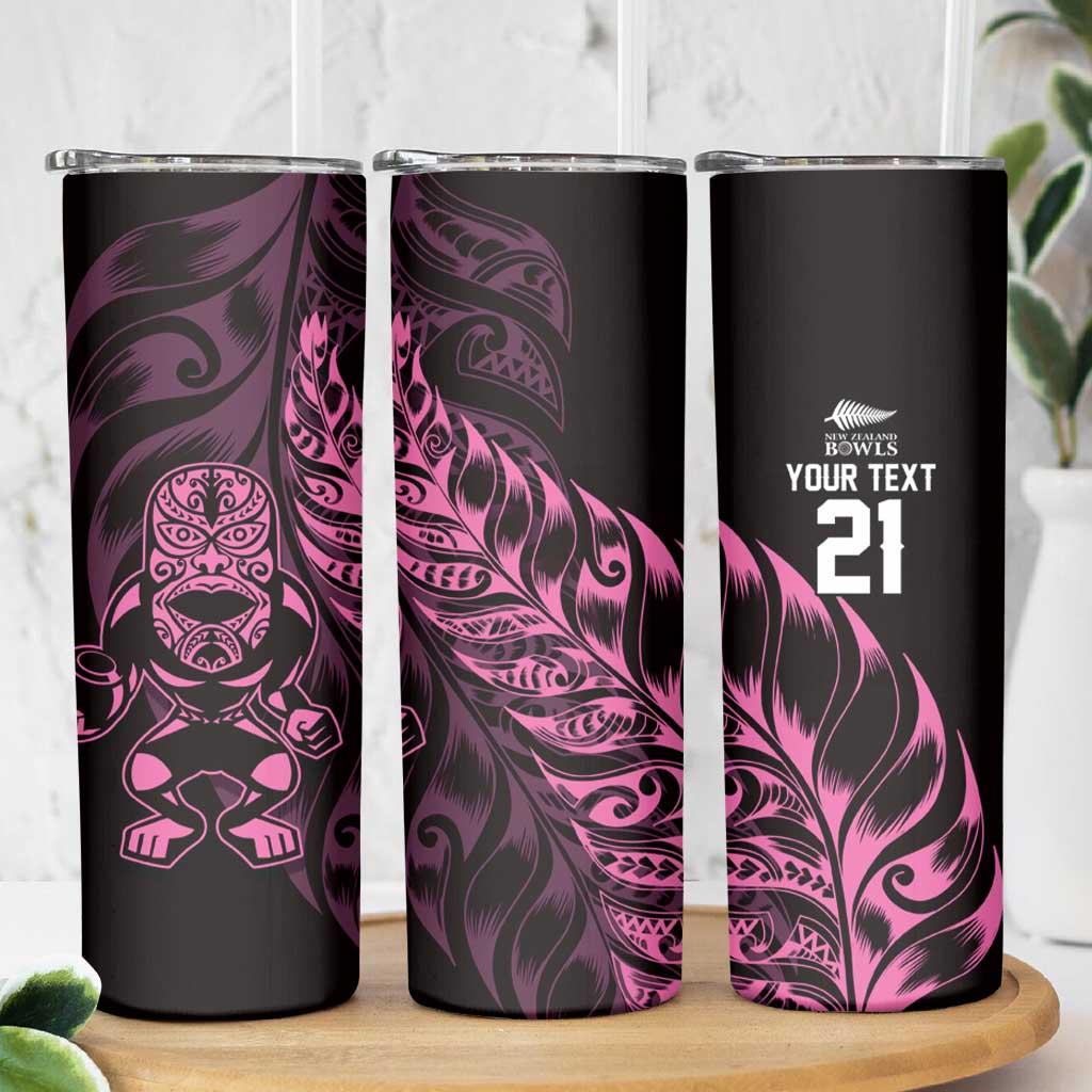 New Zealand Lawn Bowls Custom Skinny Tumbler Pink Maori Warrior Tribal Silver Fern - Aussie Hoodie