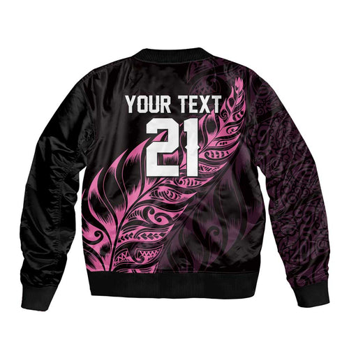 New Zealand Lawn Bowls Custom Sleeve Zip Bomber Jacket Pink Maori Warrior Tribal Silver Fern - Aussie Hoodie