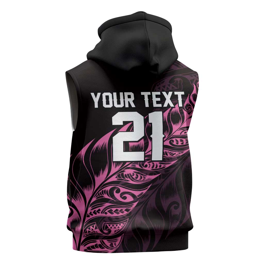 New Zealand Lawn Bowls Custom Sleeveless Hoodie Pink Maori Warrior Tribal Silver Fern - Aussie Hoodie