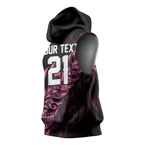 New Zealand Lawn Bowls Custom Sleeveless Hoodie Pink Maori Warrior Tribal Silver Fern - Aussie Hoodie