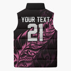 New Zealand Lawn Bowls Custom Sleeveless Puffer Jacket Pink Maori Warrior Tribal Silver Fern - Aussie Hoodie