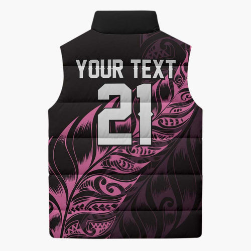 New Zealand Lawn Bowls Custom Sleeveless Puffer Jacket Pink Maori Warrior Tribal Silver Fern - Aussie Hoodie