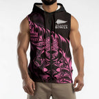 New Zealand Lawn Bowls Custom Sleeveless Zip Hoodie Pink Maori Warrior Tribal Silver Fern LT9