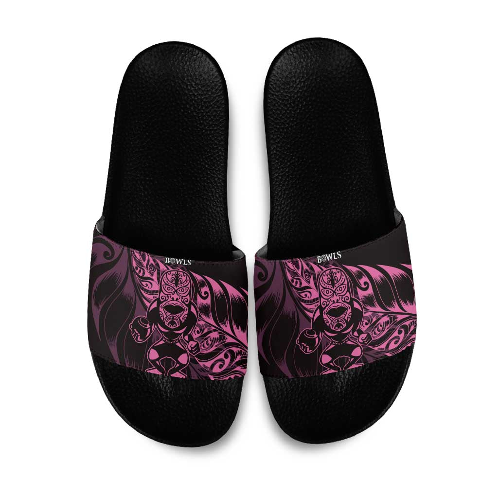 New Zealand Lawn Bowls Slide Sandals Pink Maori Warrior Tribal Silver Fern - Aussie Hoodie