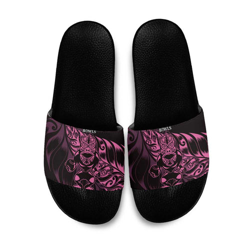 New Zealand Lawn Bowls Slide Sandals Pink Maori Warrior Tribal Silver Fern - Aussie Hoodie