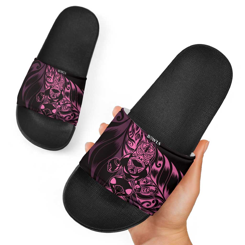New Zealand Lawn Bowls Slide Sandals Pink Maori Warrior Tribal Silver Fern - Aussie Hoodie