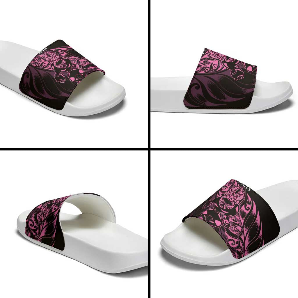 New Zealand Lawn Bowls Slide Sandals Pink Maori Warrior Tribal Silver Fern - Aussie Hoodie