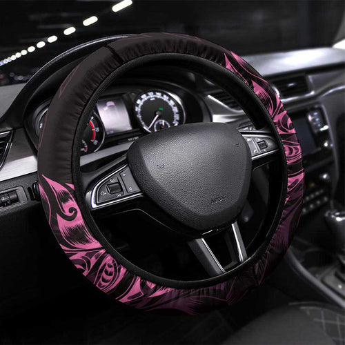 New Zealand Lawn Bowls Steering Wheel Cover Pink Maori Warrior Tribal Silver Fern - Aussie Hoodie