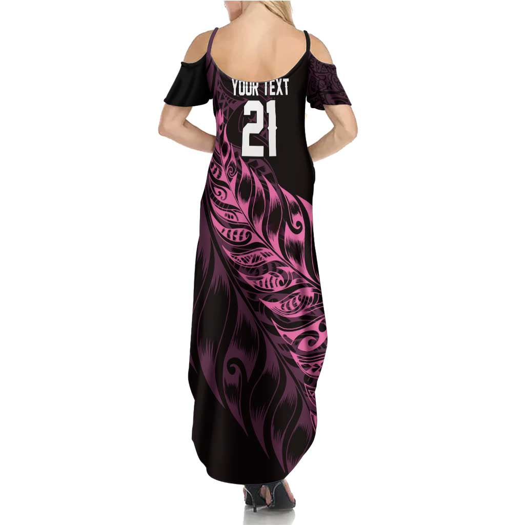 New Zealand Lawn Bowls Custom Summer Maxi Dress Pink Maori Warrior Tribal Silver Fern - Aussie Hoodie
