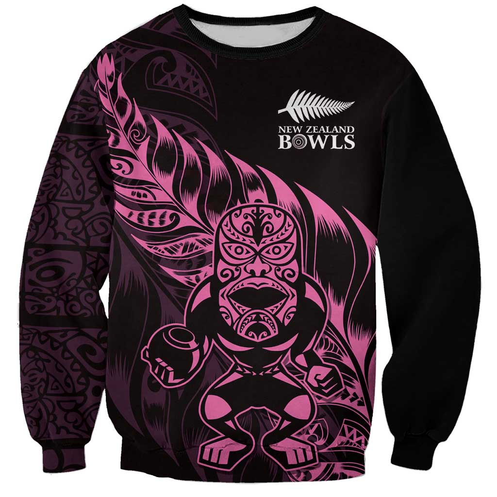 New Zealand Lawn Bowls Custom Sweatshirt Pink Maori Warrior Tribal Silver Fern - Aussie Hoodie