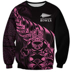 New Zealand Lawn Bowls Custom Sweatshirt Pink Maori Warrior Tribal Silver Fern - Aussie Hoodie