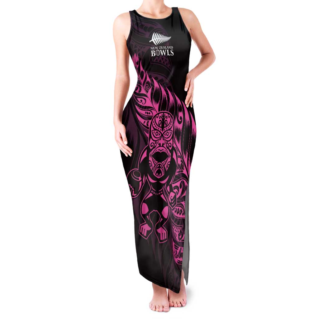 New Zealand Lawn Bowls Custom Tank Maxi Dress Pink Maori Warrior Tribal Silver Fern - Aussie Hoodie