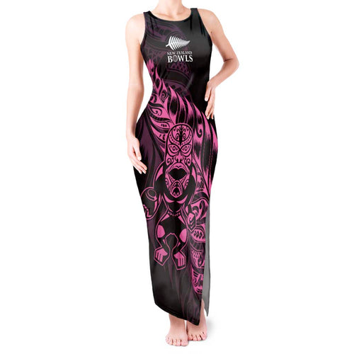New Zealand Lawn Bowls Custom Tank Maxi Dress Pink Maori Warrior Tribal Silver Fern - Aussie Hoodie