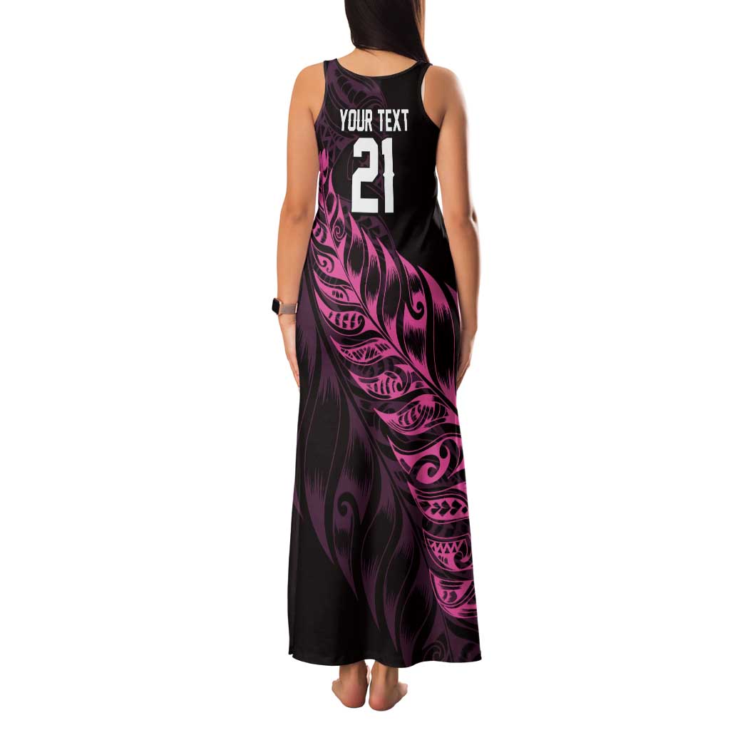 New Zealand Lawn Bowls Custom Tank Maxi Dress Pink Maori Warrior Tribal Silver Fern - Aussie Hoodie