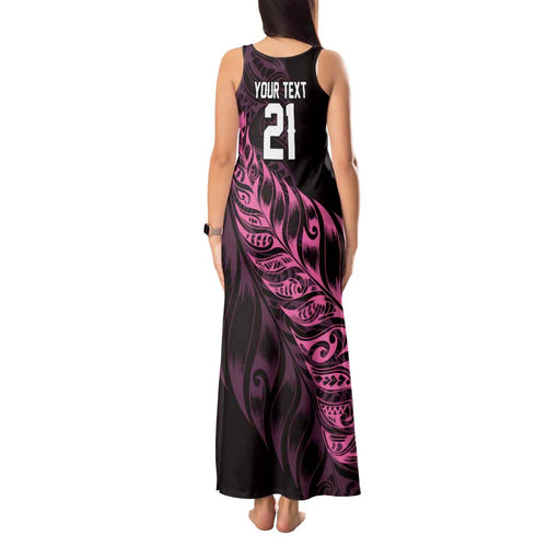 New Zealand Lawn Bowls Custom Tank Maxi Dress Pink Maori Warrior Tribal Silver Fern - Aussie Hoodie
