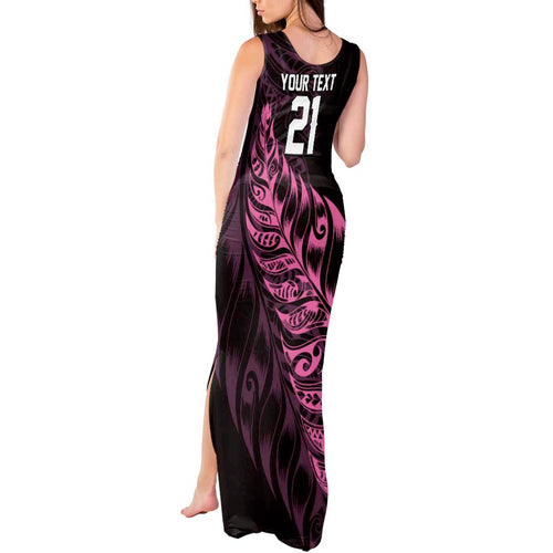 New Zealand Lawn Bowls Custom Tank Maxi Dress Pink Maori Warrior Tribal Silver Fern - Aussie Hoodie