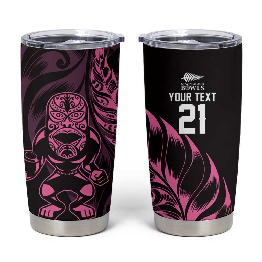 New Zealand Lawn Bowls Custom Tumbler Cup Pink Maori Warrior Tribal Silver Fern - Aussie Hoodie