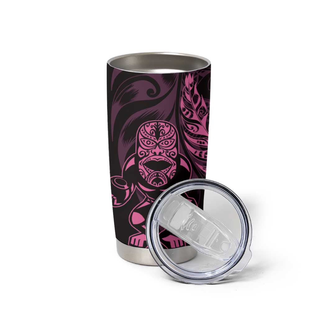 New Zealand Lawn Bowls Custom Tumbler Cup Pink Maori Warrior Tribal Silver Fern - Aussie Hoodie