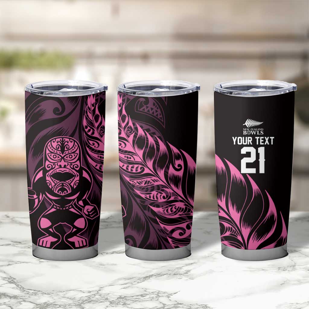 New Zealand Lawn Bowls Custom Tumbler Cup Pink Maori Warrior Tribal Silver Fern - Aussie Hoodie