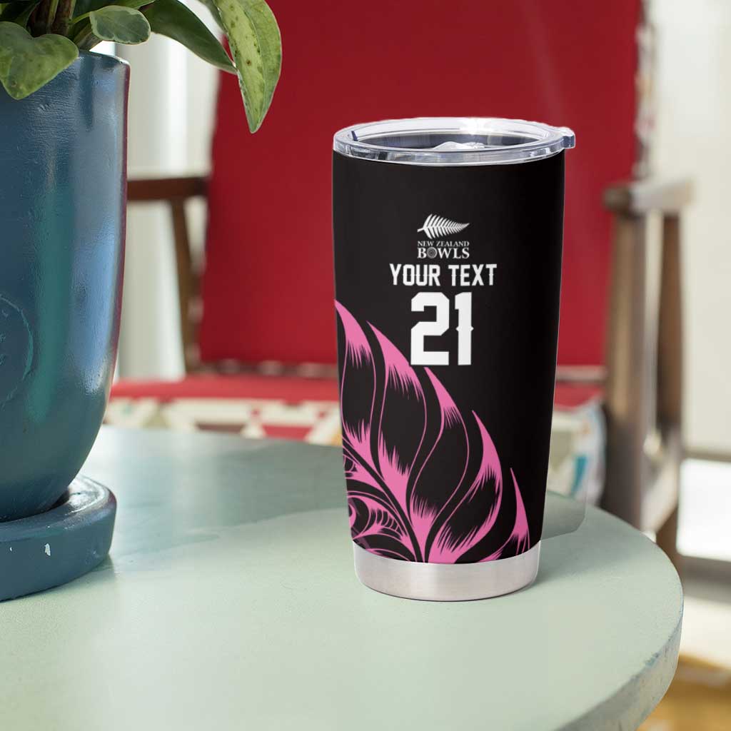 New Zealand Lawn Bowls Custom Tumbler Cup Pink Maori Warrior Tribal Silver Fern - Aussie Hoodie