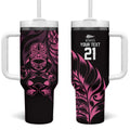 New Zealand Lawn Bowls Custom Tumbler With Handle Pink Maori Warrior Tribal Silver Fern - Aussie Hoodie