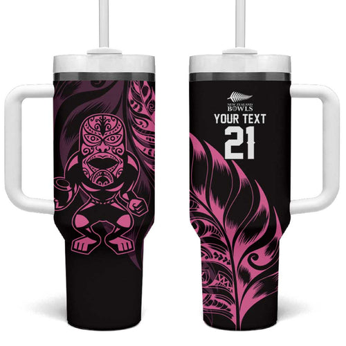 New Zealand Lawn Bowls Custom Tumbler With Handle Pink Maori Warrior Tribal Silver Fern - Aussie Hoodie