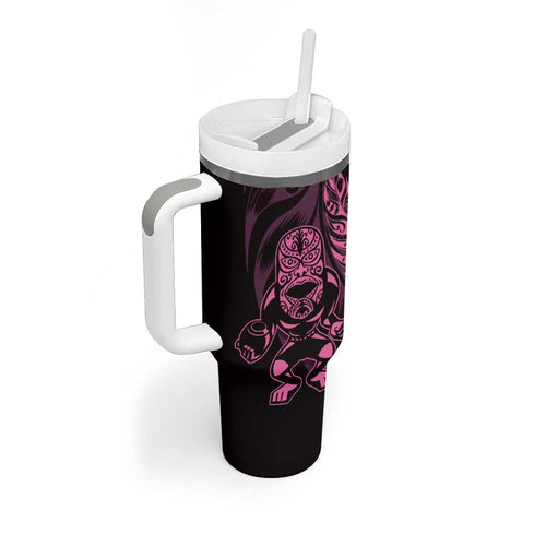 New Zealand Lawn Bowls Custom Tumbler With Handle Pink Maori Warrior Tribal Silver Fern - Aussie Hoodie