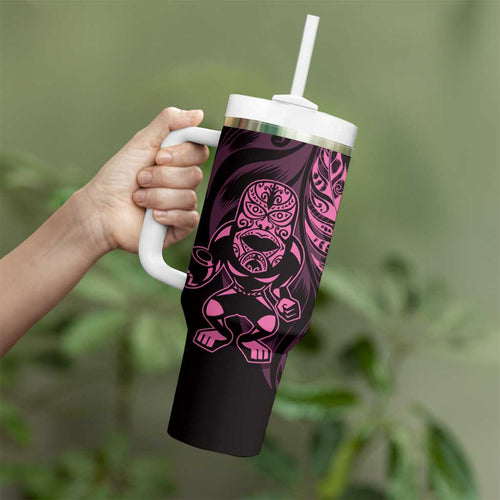 New Zealand Lawn Bowls Custom Tumbler With Handle Pink Maori Warrior Tribal Silver Fern - Aussie Hoodie