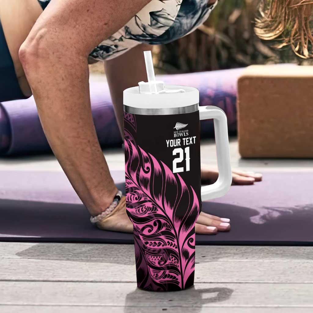 New Zealand Lawn Bowls Custom Tumbler With Handle Pink Maori Warrior Tribal Silver Fern - Aussie Hoodie
