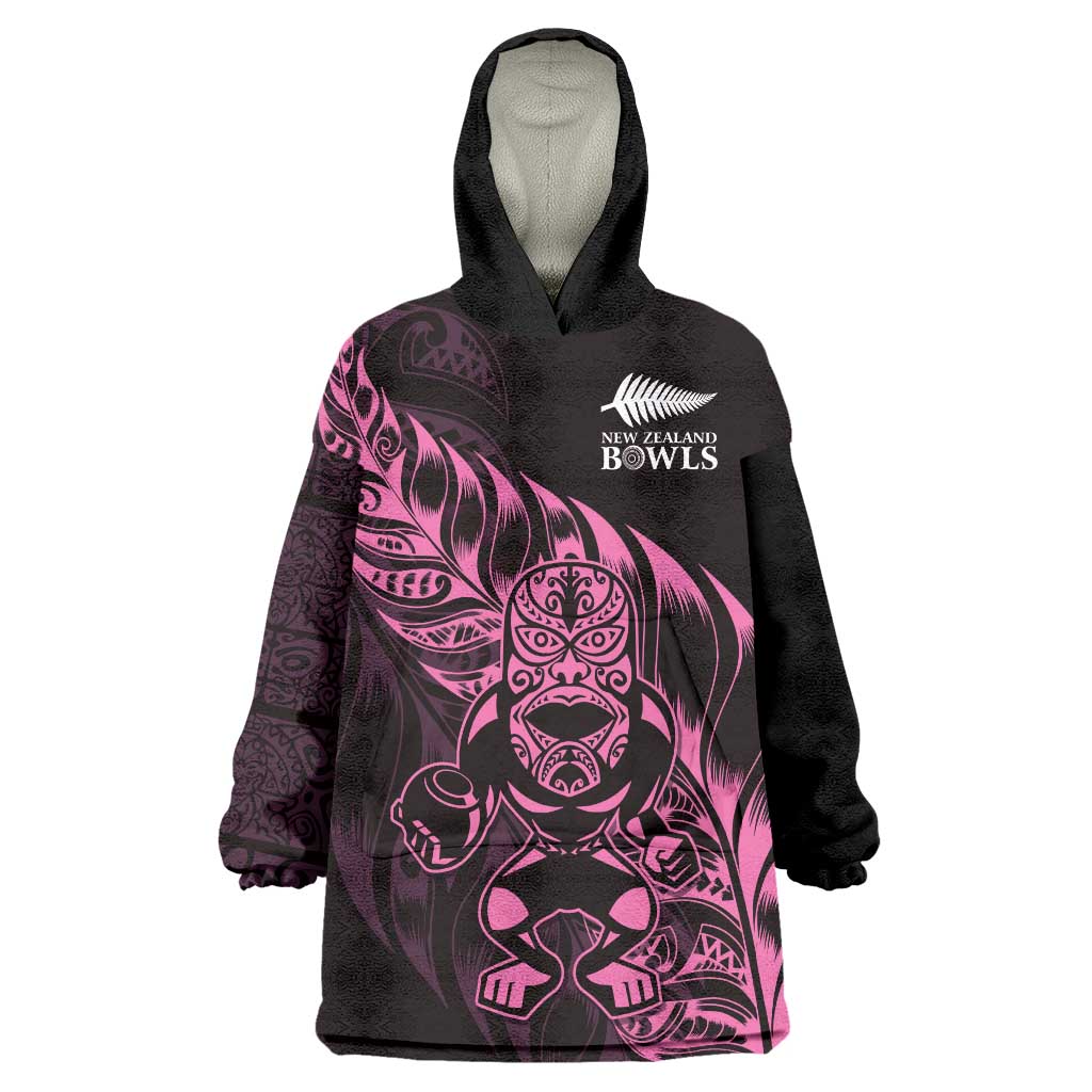 New Zealand Lawn Bowls Custom Wearable Blanket Hoodie Pink Maori Warrior Tribal Silver Fern - Aussie Hoodie