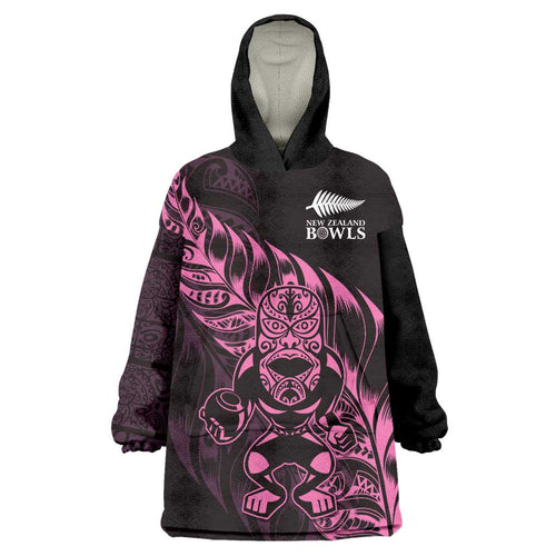 New Zealand Lawn Bowls Custom Wearable Blanket Hoodie Pink Maori Warrior Tribal Silver Fern - Aussie Hoodie