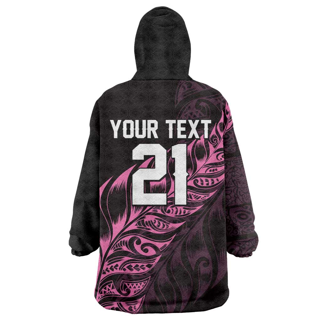 New Zealand Lawn Bowls Custom Wearable Blanket Hoodie Pink Maori Warrior Tribal Silver Fern - Aussie Hoodie