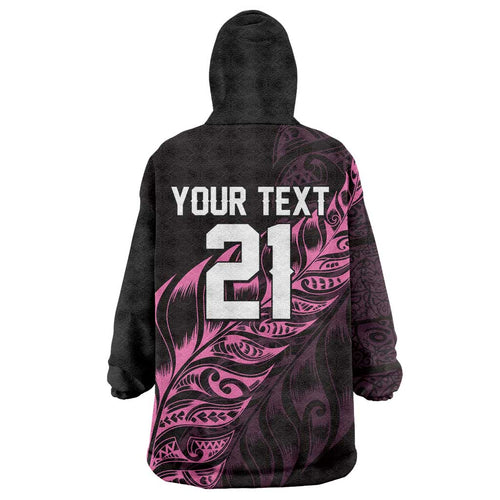 New Zealand Lawn Bowls Custom Wearable Blanket Hoodie Pink Maori Warrior Tribal Silver Fern - Aussie Hoodie
