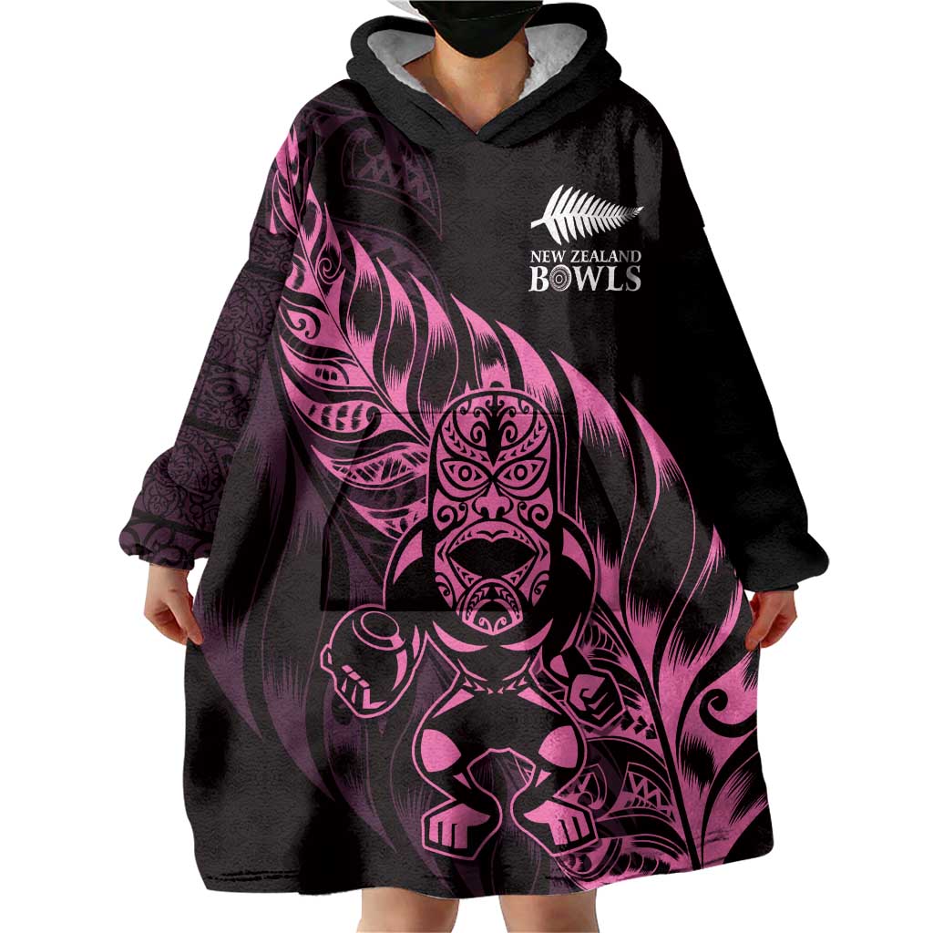 New Zealand Lawn Bowls Custom Wearable Blanket Hoodie Pink Maori Warrior Tribal Silver Fern - Aussie Hoodie